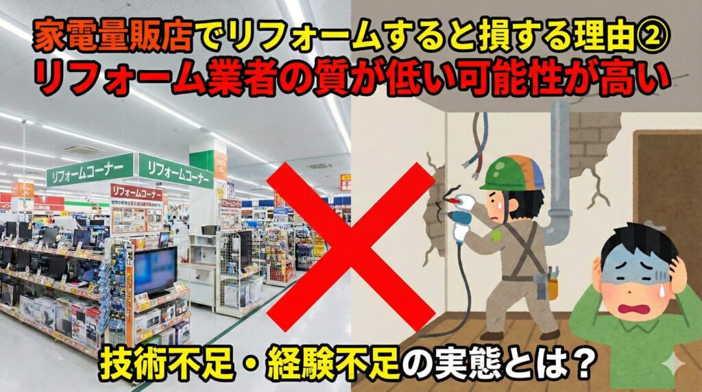 家電量販店でリフォームすると損する理由②リフォーム業者の質が低い可能性が高い