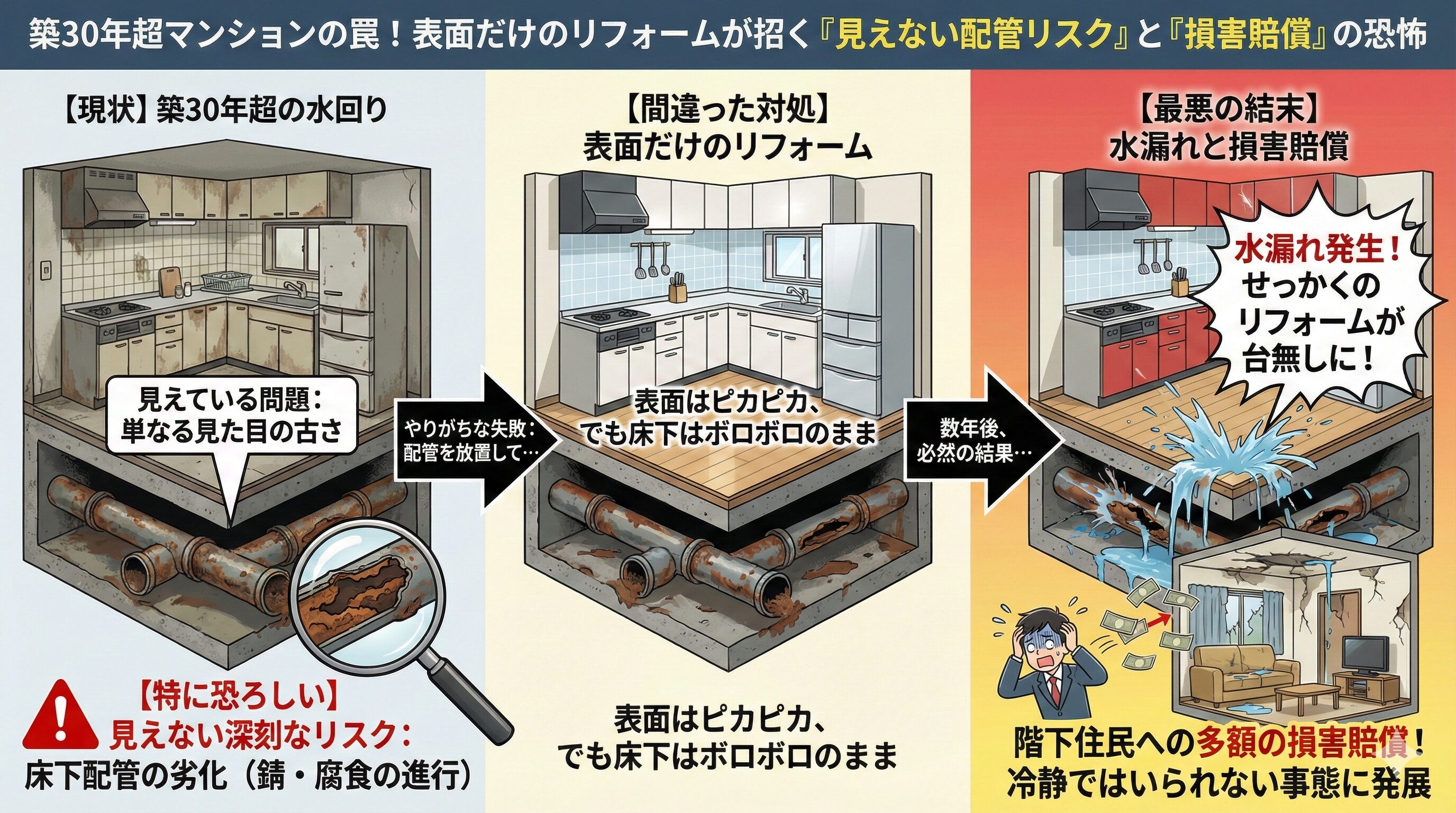 築30年のマンションリフォームで後悔しないために知っておきたい「配管リスク」と「業者選び」