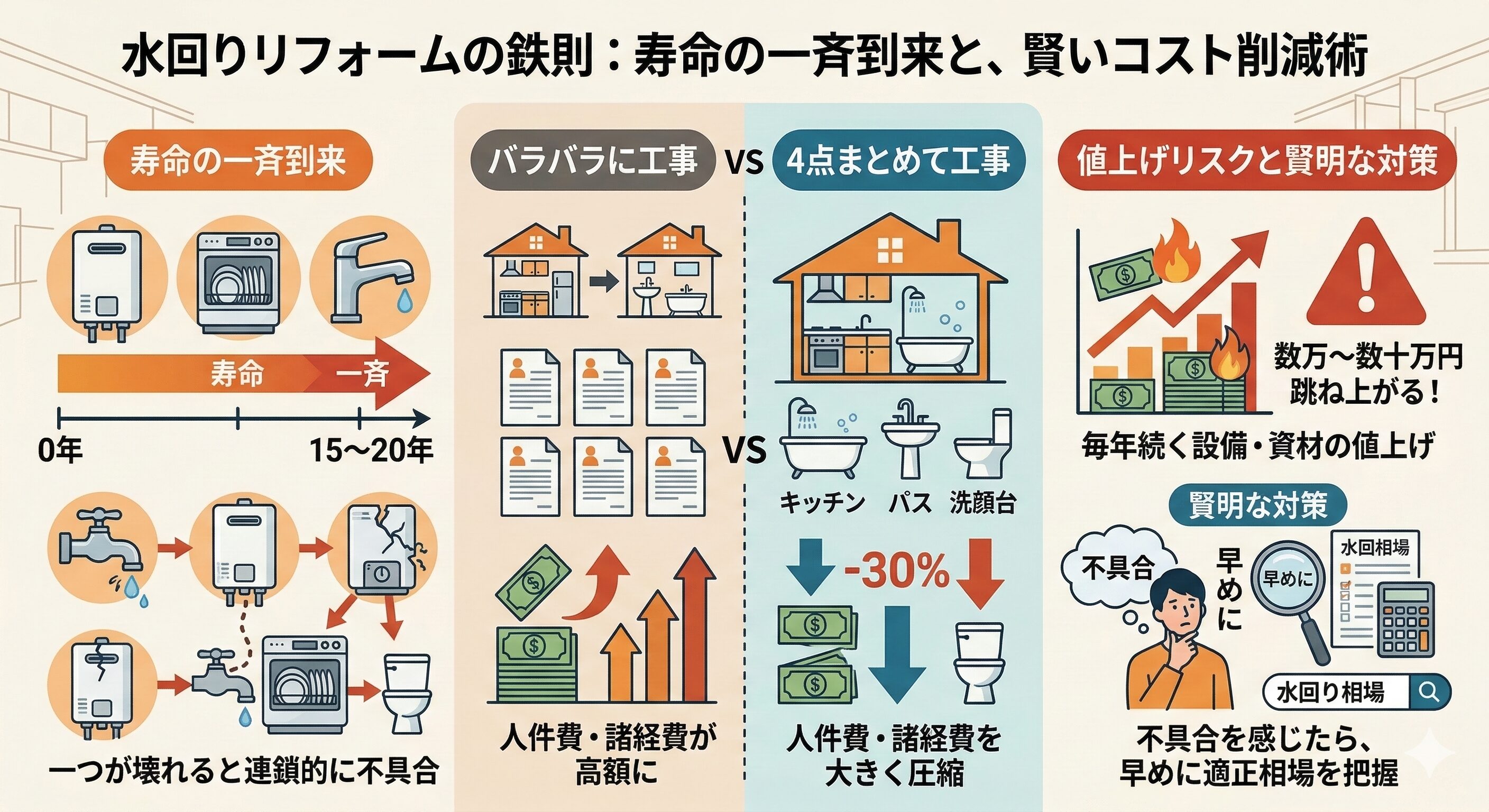水回りリフォーム4点セットの費用は?予算オーバーを防ぐ方法