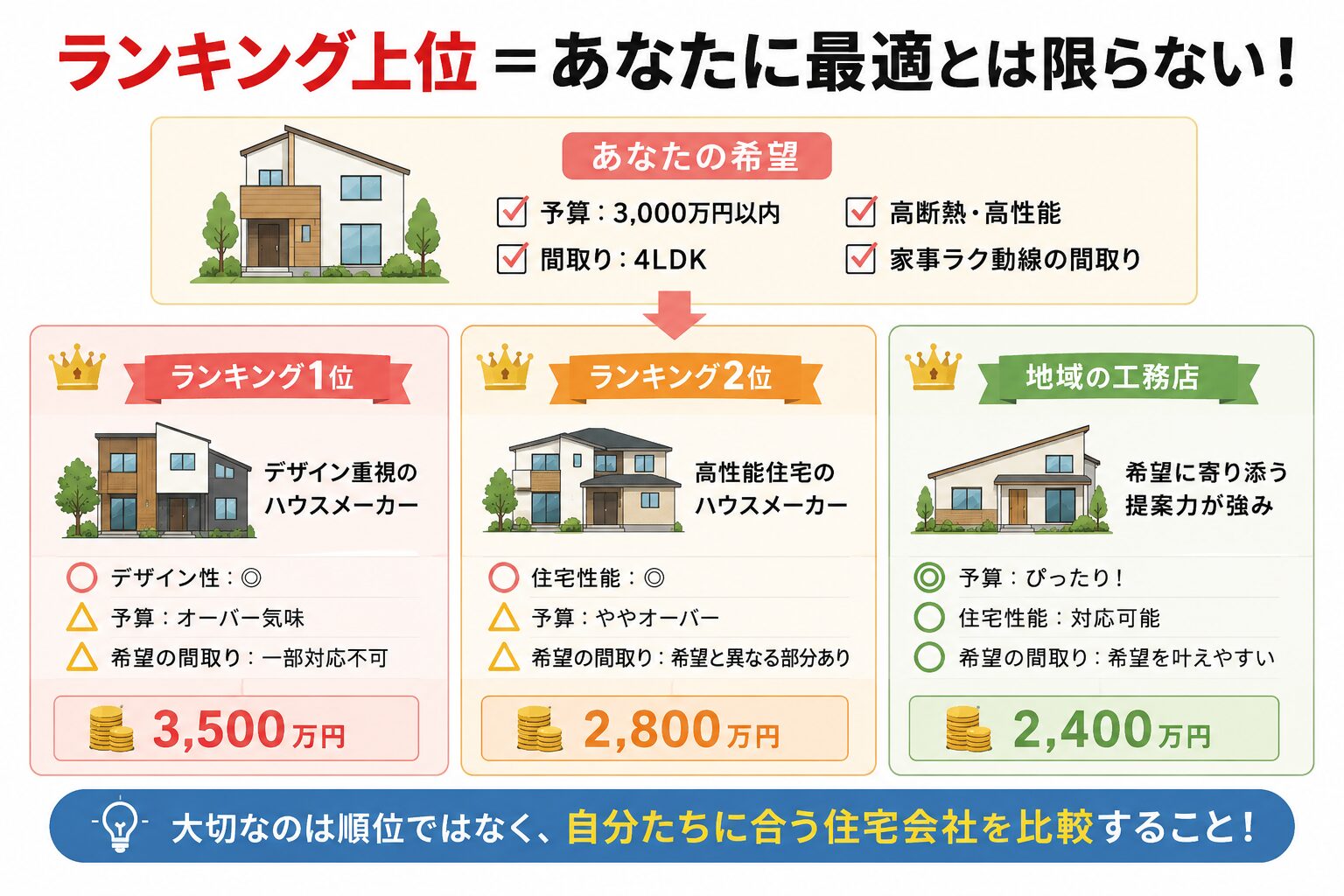 ランキング上位の住宅メーカーが最適解ではない2つの理由