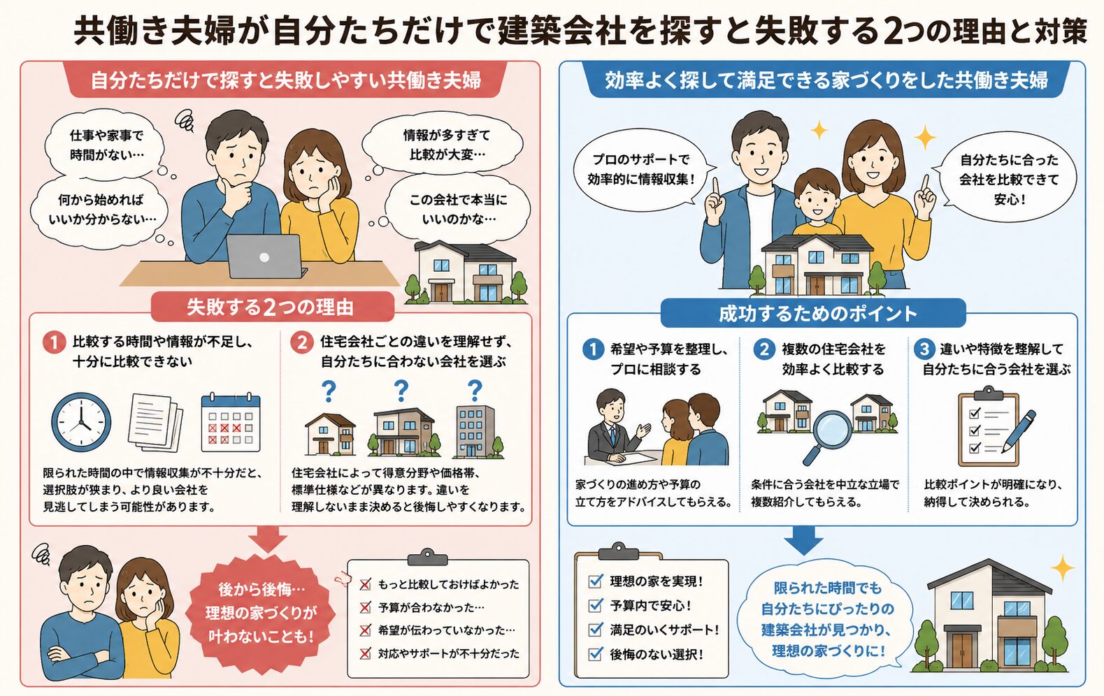 共働き夫婦が建築会社探しで失敗する主な理由